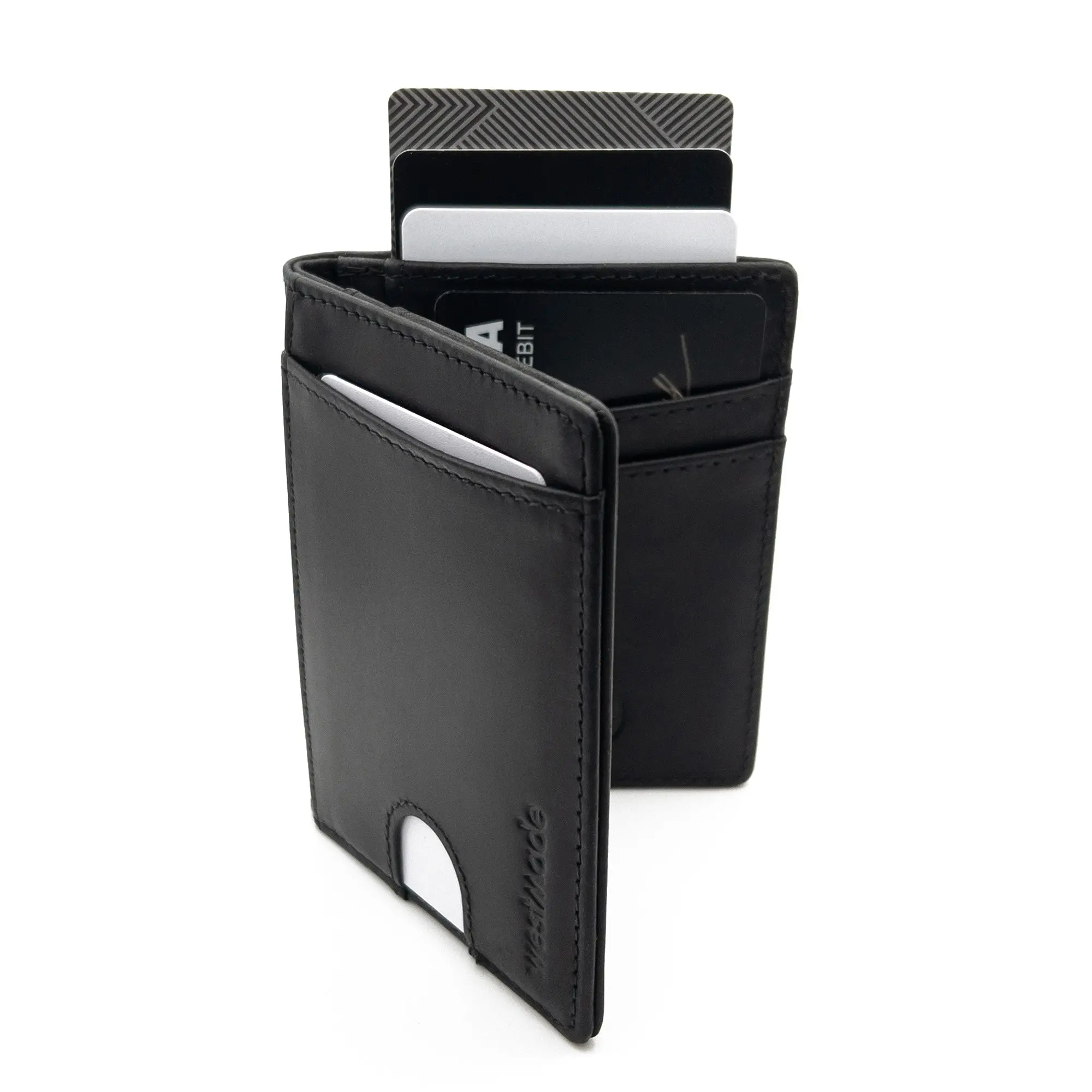 Merwin Vertical Bifold RFID Blocking Slim Quick Access Pull Tab Wallet Graphite Black