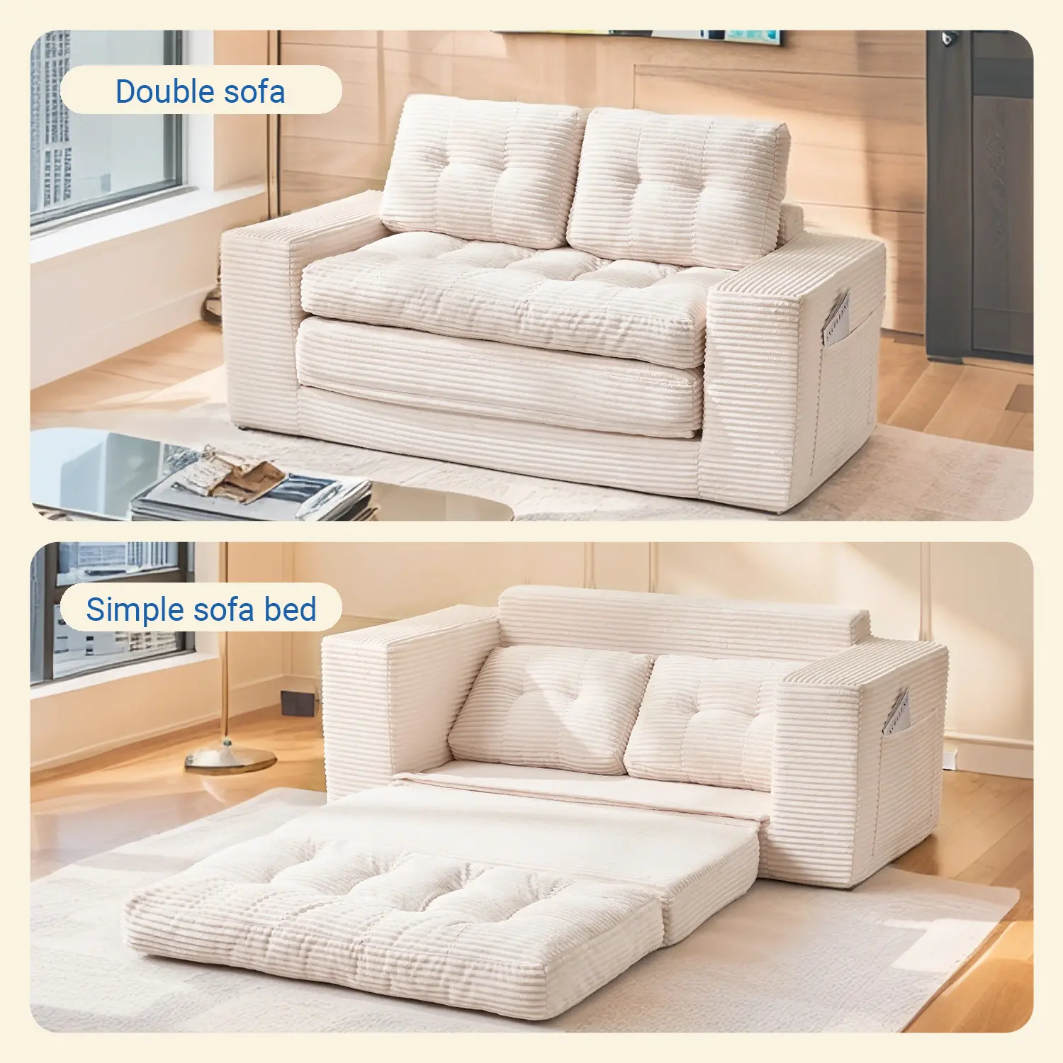 Beige+ Fabric + 2 Seat