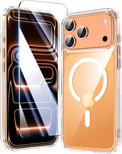 iPhone 17 Pro Max Case Clear,Magnetic iPhone 17 ProMax Case with Screen Protector [Non-Yellowing] Shockproof Compatible with MagSafe Slim Phone Case for 17 Pro Max Cover-Transparen