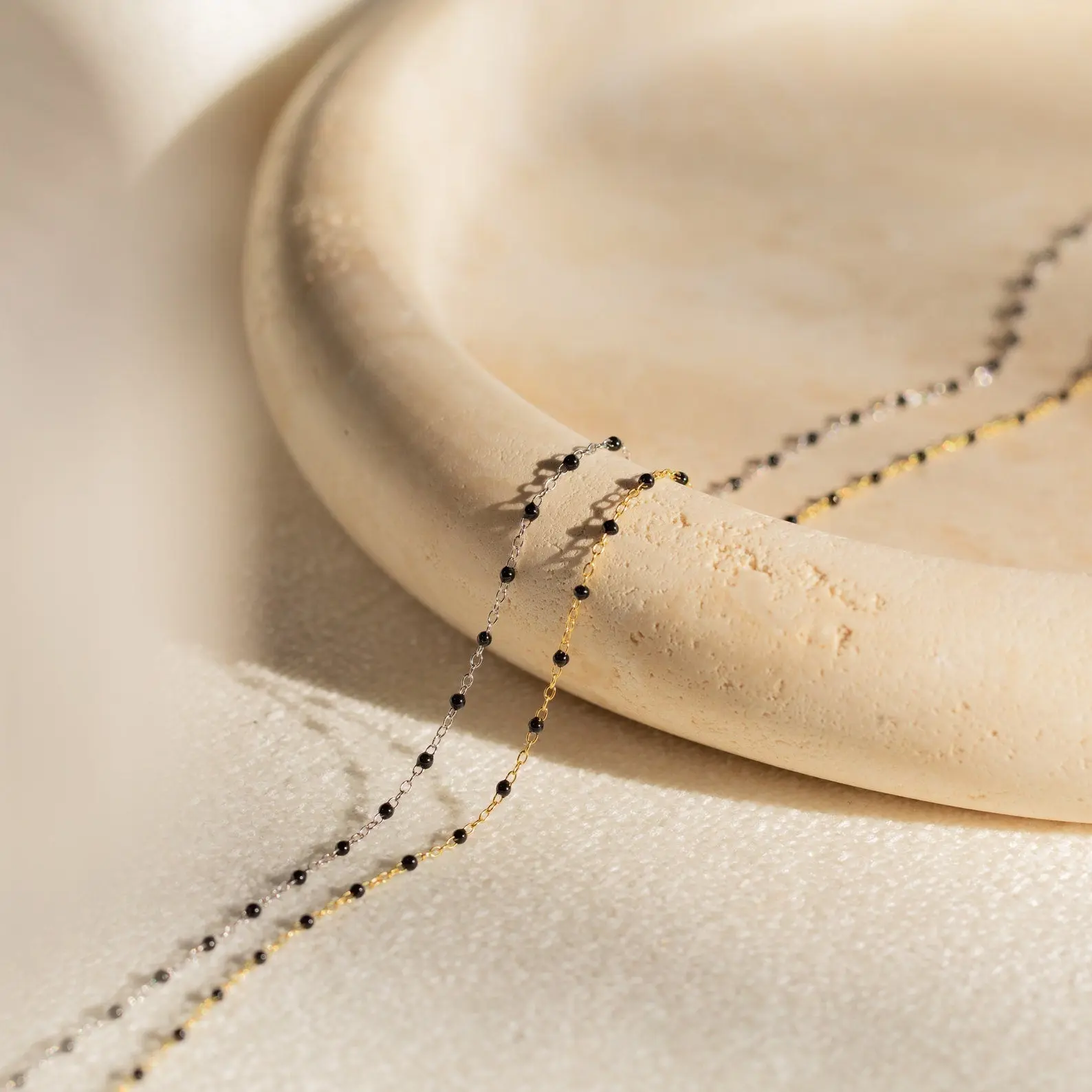 Black Station Necklace by Caitlyn Minimalist - Dainty Beaded Black Chain Necklace in 18K Gold & Sterling Silver - Minimalist Layering Necklace - Gift for Her