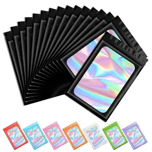 100pcs Mylar Bags, Holographic Packaging Bags, Resealable Smell Proof Bags, Jewelry Pouch Bag, Clear Foil Pouch Bag for Candy, Data Cable, Lipgloss, Jewelry Storage Bag