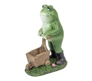 Northlight 11.5" Green Frog Pushing WheelbarrowGarden Statue