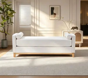 Black Sherpa Bench Ottoman with 2 Pillows, 66.34" Size, Solid Wood Legs for Bed End & Entryway