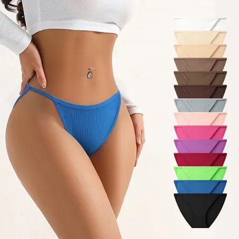Hotcom Women's 9-Pcs Random Color Basic Minimalist Solid Cotton Triangle Panties, Low-Waist Plus Size Elegant Breathable Lightweight Underwear Set, Everyday All-Season Essentials Style