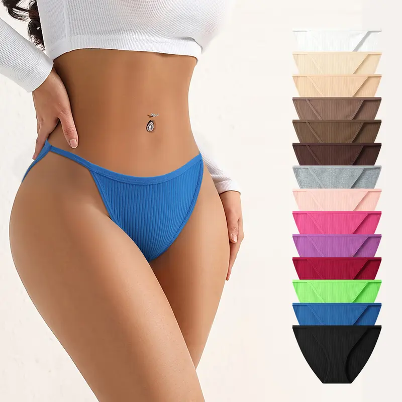Hotcom Women's 9-Pcs Random Color Basic Minimalist Solid Cotton Triangle Panties, Low-Waist Plus Size Elegant Breathable Lightweight Underwear Set, Everyday All-Season Essentials Style
