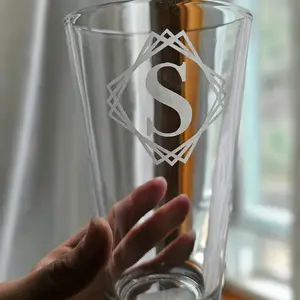 Etched Monogram Pint Glass dishwasher safe cups