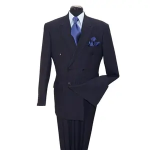Mens Classic Double Breasted Smooth Pinstripe Suit in Navy