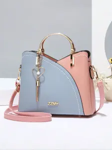 Colorblock Pu Leather Handbag, Elegant Fashion Zipper Shoulder Bag with Heart & Tassel Charm, Casual Trendy Versatile High-quality Daily Commuting Bag, Casual Commuter Bag, Leather Textured Handbag