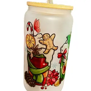 Christmas Glass Cup with Festive Gingerbread Man Design and Winter Elements Perfect for Holiday Beverages Drinkware