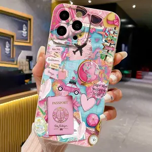 Travel Plane Pattern Print Hole Matte Anti-Drop Phone Case for iPhone 16 15 14 13 12 11 Pro Max XR 17 Air Series, Soft Shell Material