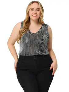Agnes Orinda Plus Size Sequin Tops Sleeveless Glitter Gradient Tank Club Party Vest