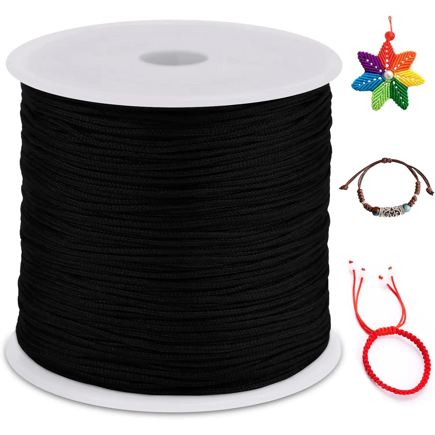 0.8mm Nylon Cord 328 Feet Satin Rattail Cord Nylon String for Bracelets Making, Jewelry String Macrame Cord Bracelet Thread for Necklace Chinese Knotting Beading Jewelry (Black) 0.8mm Nylon Cord 328 Feet Satin Rattail Cord Nylon String for Bracelets Making, Jewelry String Macrame Cord Bracelet Thread for Necklace Chinese Knotting Beading Jewelry (Black)