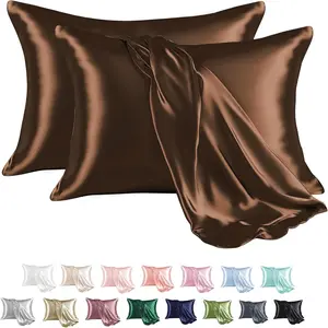 Satin Pillowca for Hair and Skin, Silk Satin Pillowca 2 Pack, Queen Size Pillow Cas t of 2, Silky Pillow Cover with Envelope Closure (20x30, Brown)