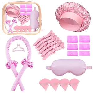 22-Piece Lazy No-Heat Curling Set with Clips, Heatless Styling Kit, Pure Color, Sleep-Friendly, Large Hair Ties, Wristbands, Powder Puff, Easy Natural Big Waves