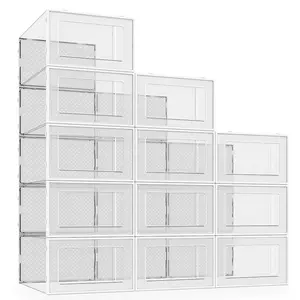 12 transparent lattice shoeboxes, shoe boxes with air holes, large capacity storage, dust proof, can be placed in the office, bedroom, living room