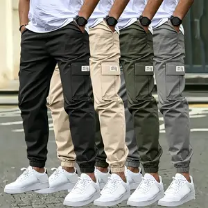 4-pack men’s straight-leg cargo pants with cuffs, multiple functional pockets, adjustable drawstring waist; casual and versatile for all seasons, soft and skin-friendly, suitable for everyday wear, outdoor sports, hiking, camping, and commuting to work.