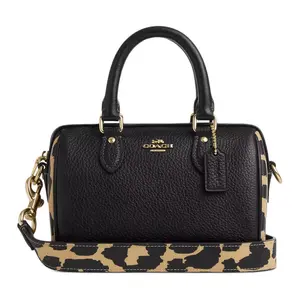 COACH Rowan 18 Crossbody Bag for Women – Pebbled Leather with Logo Zip Closure, Leopard Print Multicolor