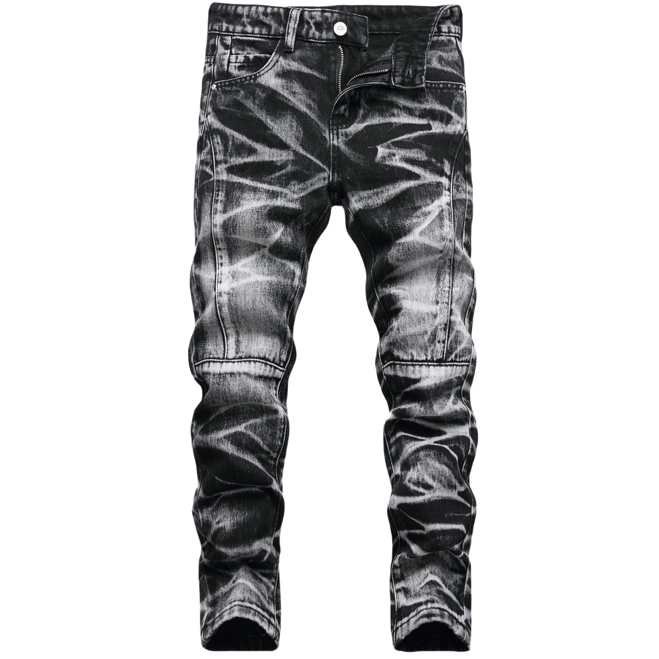 Boys' Mid-Waist Skinny Fit Stretch Denim Jeans - Tie Dye All Season Pants, Slim Skinny Look Child Size Kids' Fashion Bottoms, Mid Waist Jeans, Tight, Practical, Basic, Easy Top Pairing, Zip, 5-16 Years, Pants Jeans