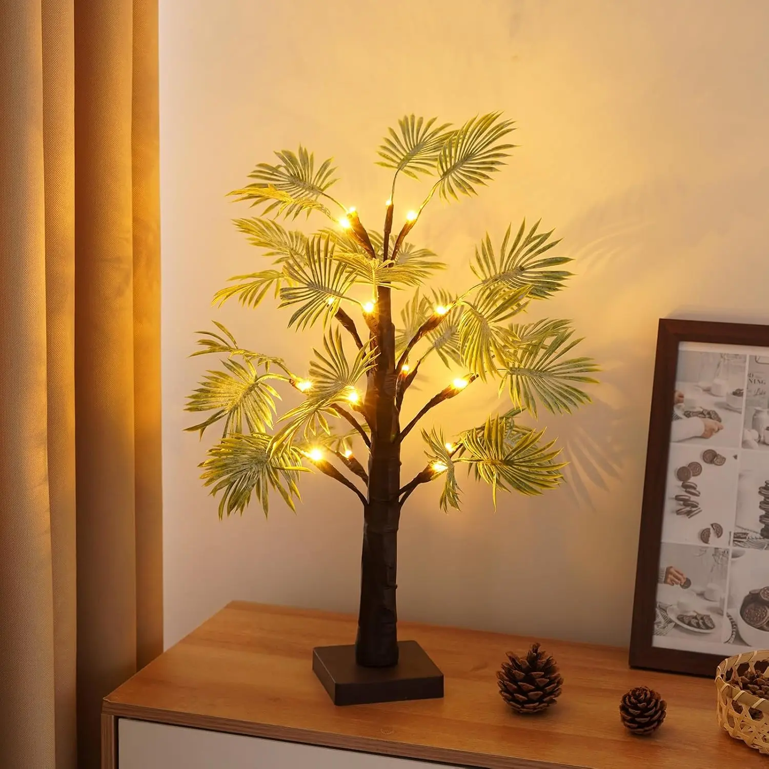 2-Piece 2ft Lighted Palm Tree Lamp Set, USB/Battery-Powered Warm White Lights with Timer, Fully Bendable Branches, Built for Lasting Glow, Tropical Home & Party Decorations