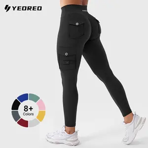 YEOREO CoreFlex Workout Cargo Leggings with Pockets for Women Hidden Scrunch Butt Lifting Leggings Gym Yoga Pants