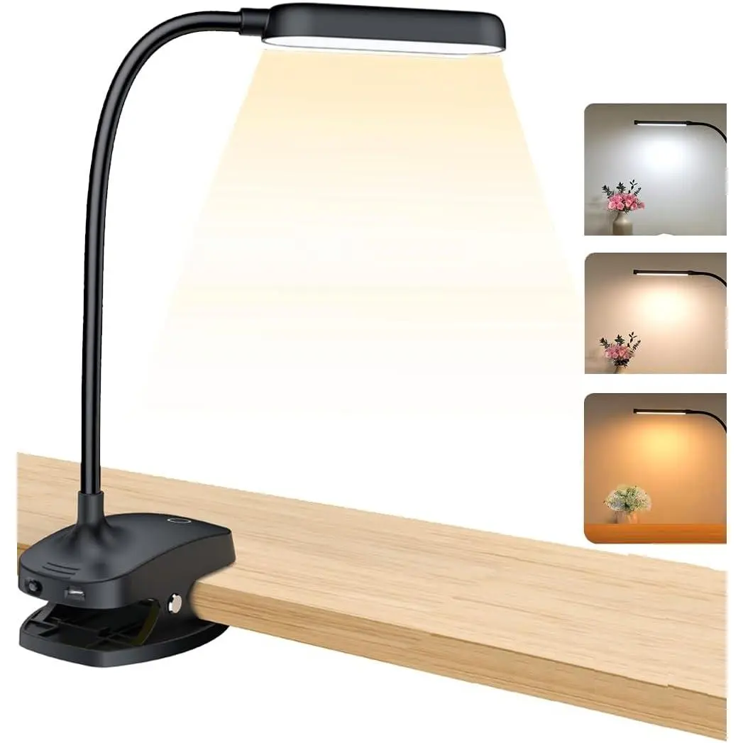 Clip-On Multi-Joint Desk Lamp - 7W, 2600mAH Rechargeable Battery-Operated Light with Flexible Gooseneck, Clamp, Stepless Brightness for Desk, Piano, Bed Headboard, Multi-Joint Desk Lamps
