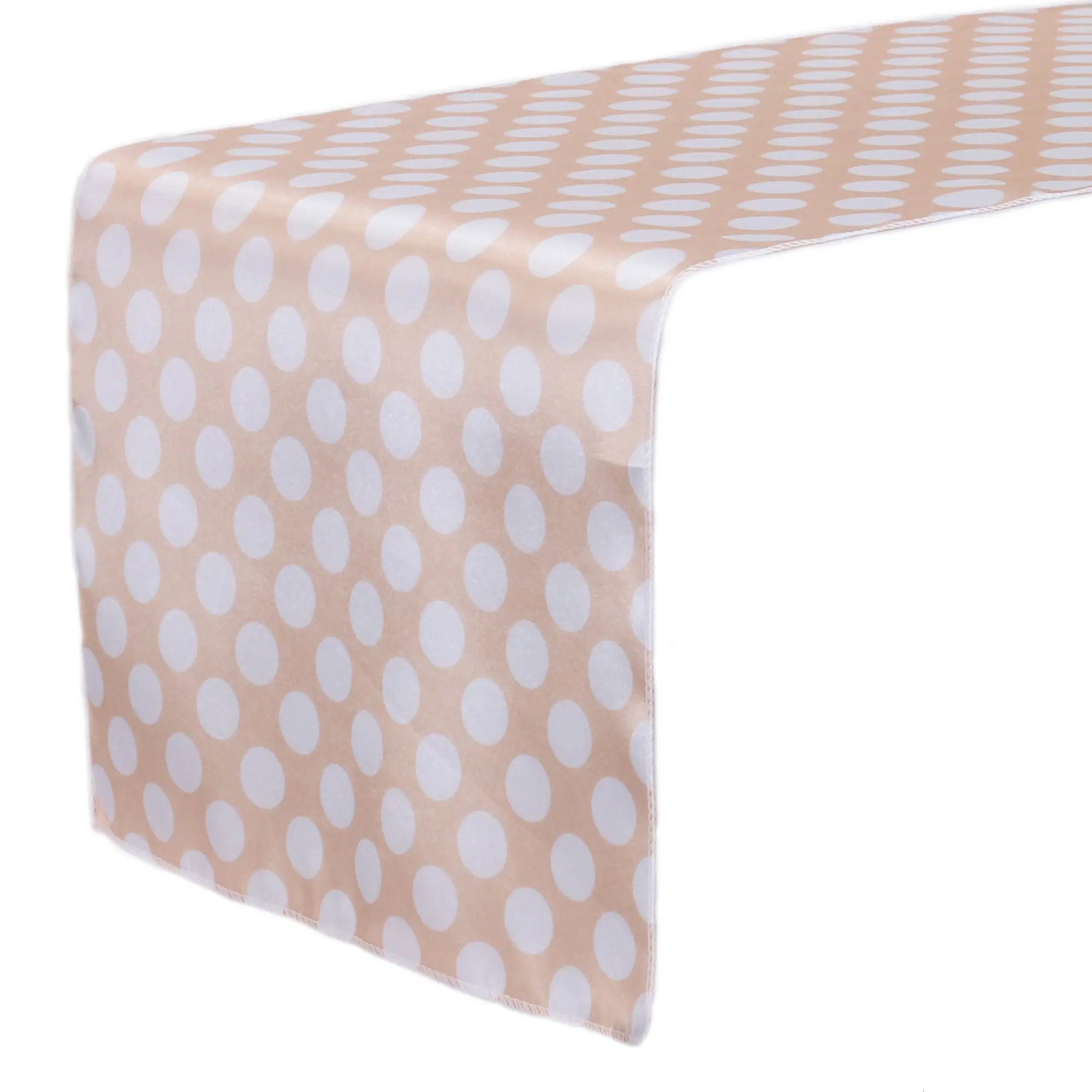 14 x 108 inch Satin Table Runner Peach and White Polka Dots