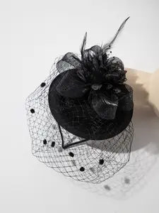 1PC 16x20cm Organza Feather Hat Boxed Set, Elegant Tea Party Wedding Accessory, Gift for Mother Girl, Plain Style Top Hat