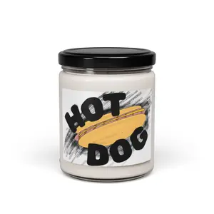 Hot Dog Illustration Candle | Scented Soy 9oz, Novelty Food Label