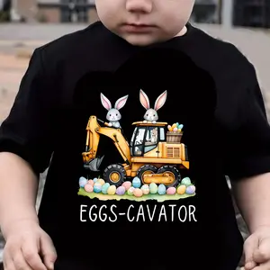 Kids Easter Eggs-Cavator T-Shirt, Cute Bunny Excavator Graphic Tee, Toddler Easter Egg Hunt  Boys Girls Funny Rabbit Construction Truck Shirt,Holiday Gift for Little Kids