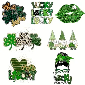 7 Pack St. Patrick's Day Iron On Patches Mixed Colors Shamrock Heat Transfer Stickers for Clothing T Shirts Pillows