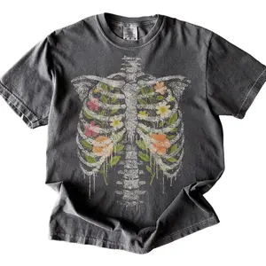 Comfort Colors Vintage Floral Skeleton Ribcage T-Shirt, Gothic Anatomy Floral Tee, Witchy Ribcage Shirt, Dark Academia Halloween Tee