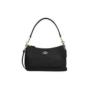 COACH Clara 26 Metallic Logo Signature Zip Top Handle Crossbody Shoulder Bag for Women, Black Leather