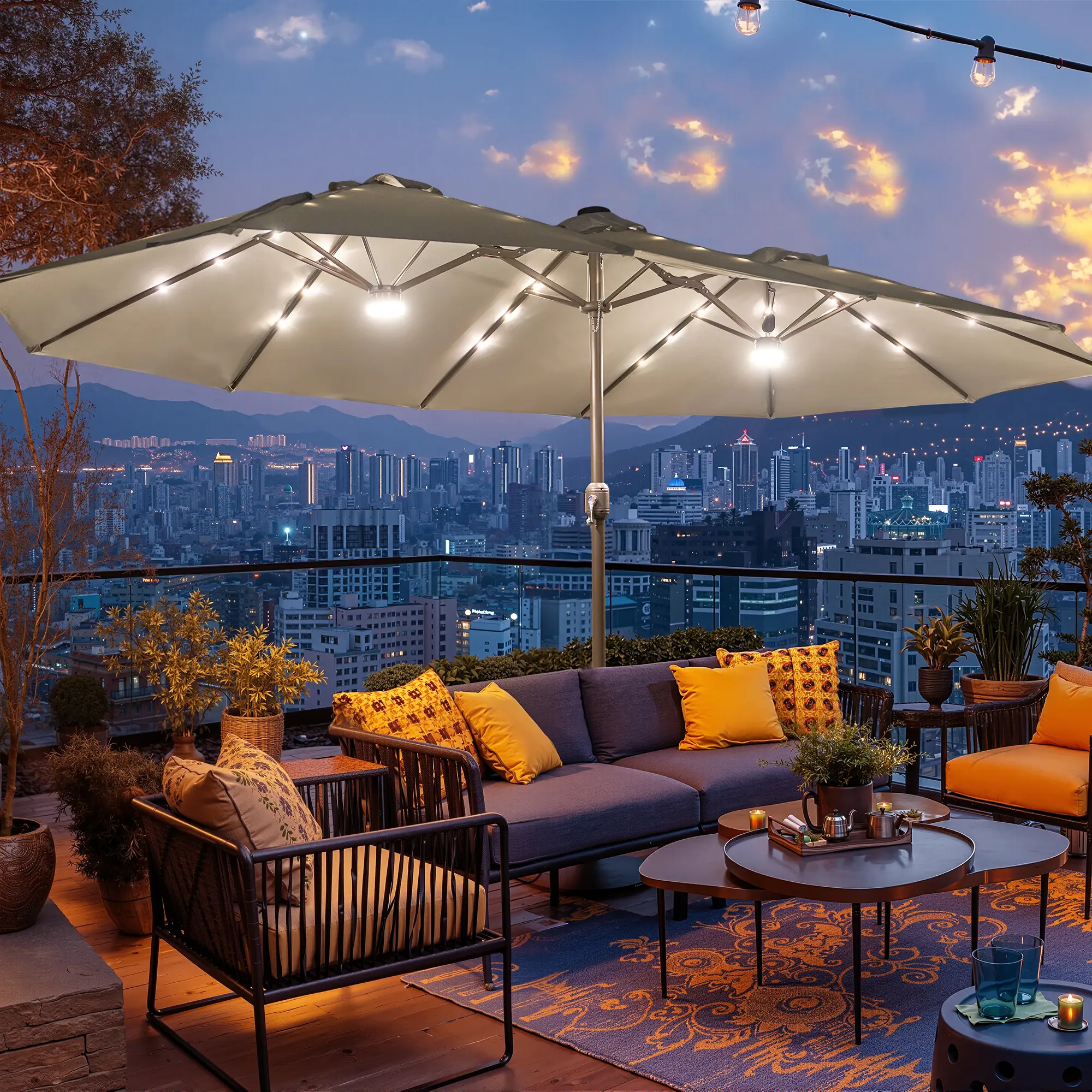 Light Grey | Lighted Umbrella with Base