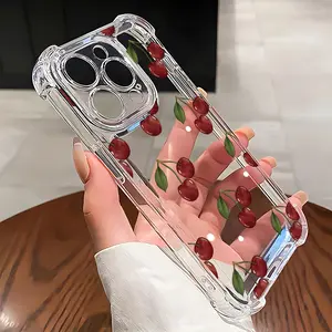 Phone Case: Cherry Pattern Phone Case for iPhone 17 16 Pro Max 15 14 13 12 11 TPU Soft Shell Four Corner Shockproof Drop Protection All Seasons Gift MN590,summerwins summerwins