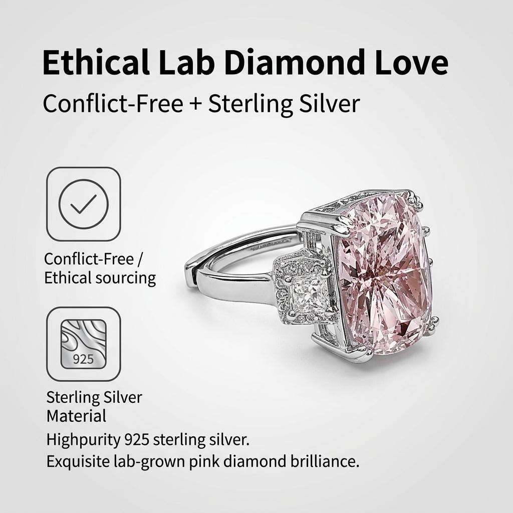 Luxury Cushion Cut Pink Diamond Ring, White Gold Plated Color Gemstone Ring, Elegant Party Index Finger Ring Luxury Cushion Cut Pink Diamond Ring, White Gold Plated Color Gemstone Ring, Elegant Party Index Finger Ring