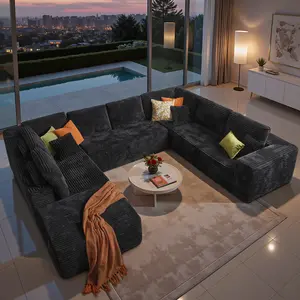 HOOOWOOO 135*101" Oversized Cloud Plush Couch Sectional Modular Sofa, Boneless Couches Sofa for Living Room, Modern Plush U Shaped Sofas Corduroy Couch Sectional with Chaise Lounge