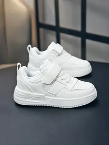 Adjustable Velcro Kids Sneakers, Low-Top PU Leather Casual Shoes, Comfortable Running & Walking Shoes for Boys & Girls, Casual Training Footwear