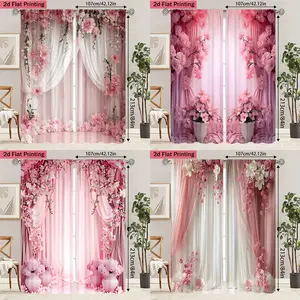 Floral Print Curtains Set of 2, Crystal Wind Chime Design for Living Room Study Bedroom Dining, Privacy Protection Filter Light Drapes Window Curtain