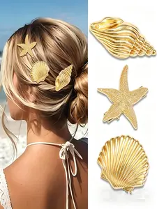 Gold Starfish Hair Clip, Mermaid Shell Hair Clip, Metal Seashell Hair Clip, Crocodile Clip For Beach Party, Starfish Headpiece For Wedding, Summer Hair Accessories For Women And Girls, Hairpin, Beach Accessories