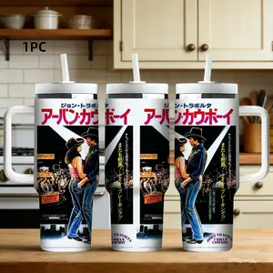 1pc 40oz Stainless Steel Insulated Mug, Western Cowboy Style | Urban Cowboy Retro Poster Theme. Suitable for outdoor, sports, and indoor use. Personalized birthday/holiday gift. Large capacity water bottle