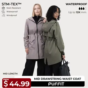 PUFFIT STM-TEX Waterproof Outdoor Hiking Mid Long Length Styles Waist Cinching Lightweight Fast Drying Jacket Raincoat Outdoor Lightweight Sports Jacket Shell Jacket,Spring Jacket,SpringStatements,Windbreaker,Dog Walking,School Running,Football Mum