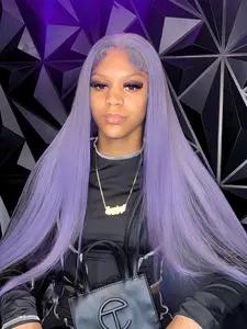 Lavender Lace Front Wig 13x4 HD Lace Frontal Wig Light Purple Straight Synthetic Wig Heat Resistant Fiber Pre Plucked Hairline Purple Concert Look Straight Wig Coachella Festival Look for Party Cosplay 28 Inches