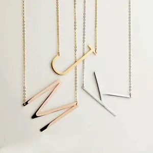 Stainless steel letter necklace for women 26 large English letter pendants golden hollow clavicle chain for men and women gifts