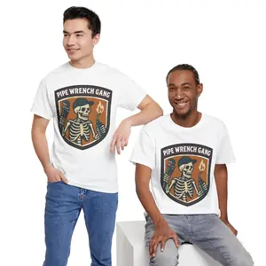 Skeleton Pipe Wrench Gang Tee, Funny Gift for Plumbers, Halloween Costume, Unisex Shirt, Unique Workwear