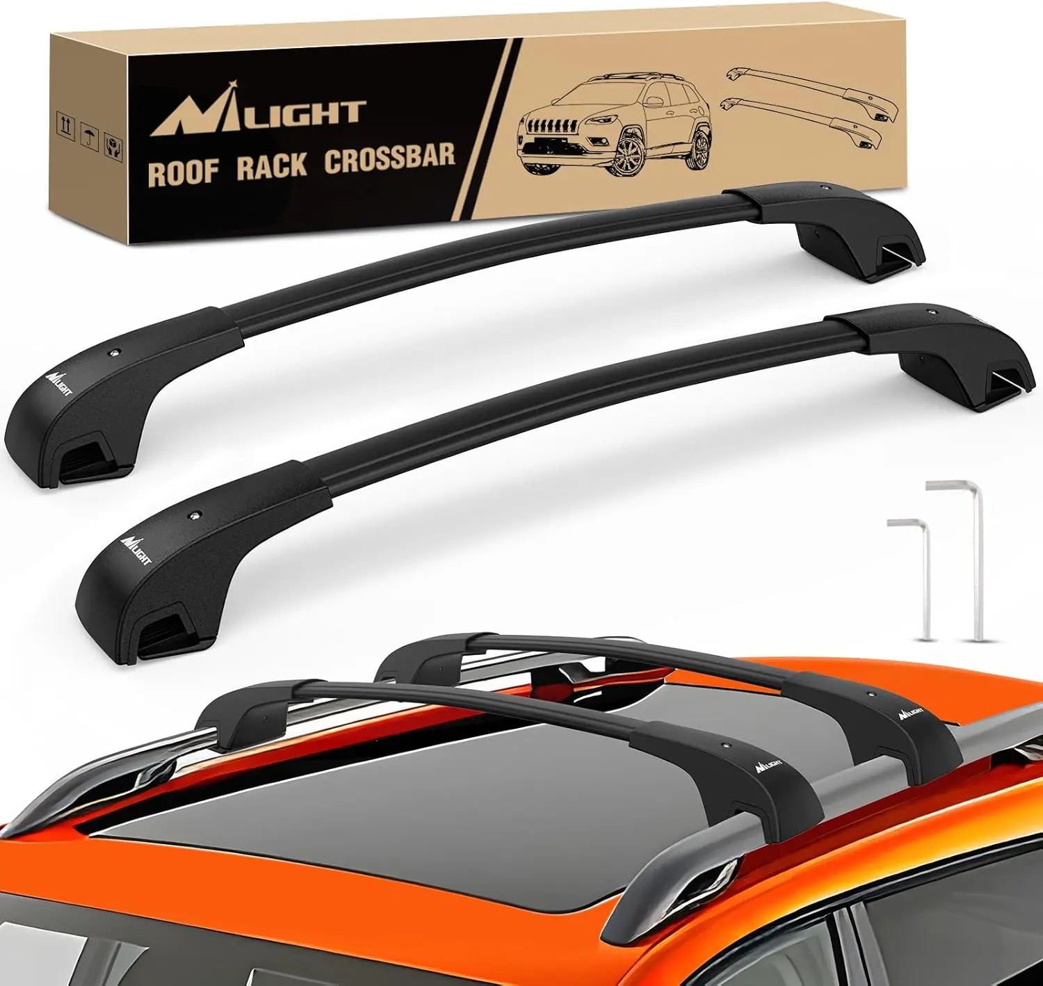 Nilight Adjustable Aluminum Vehicle Roof Rack Cross Bars - 2.5 in Width, 0.8 in Thickness, Quick Install Car Accessory with Rubber Pads for Wind Noise Reduction, Load Support for Jeep Cherokee 2014-2023 with Side Rails, Ideal for Cargo Carrier, Bike
