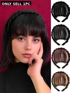 Vintage Knitted Hairband with Bangs Design, No Sideburn Style, Versatile Cute Style, Fashionable Women's Headwear for Outdoor Street Look, Hair Braid Headband