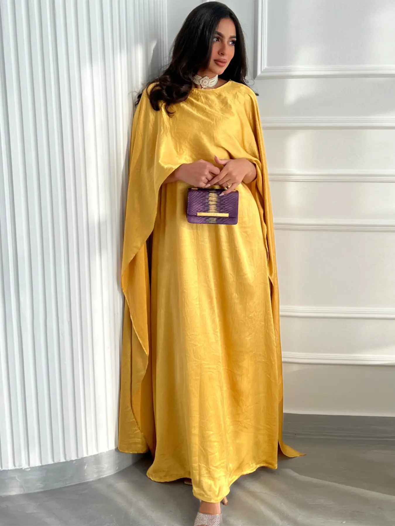 knee length dresses for ladies Nude Luxury Long Sleeves Muslim Evening Dresses with Cape SS369A – Jill Wish main image 1