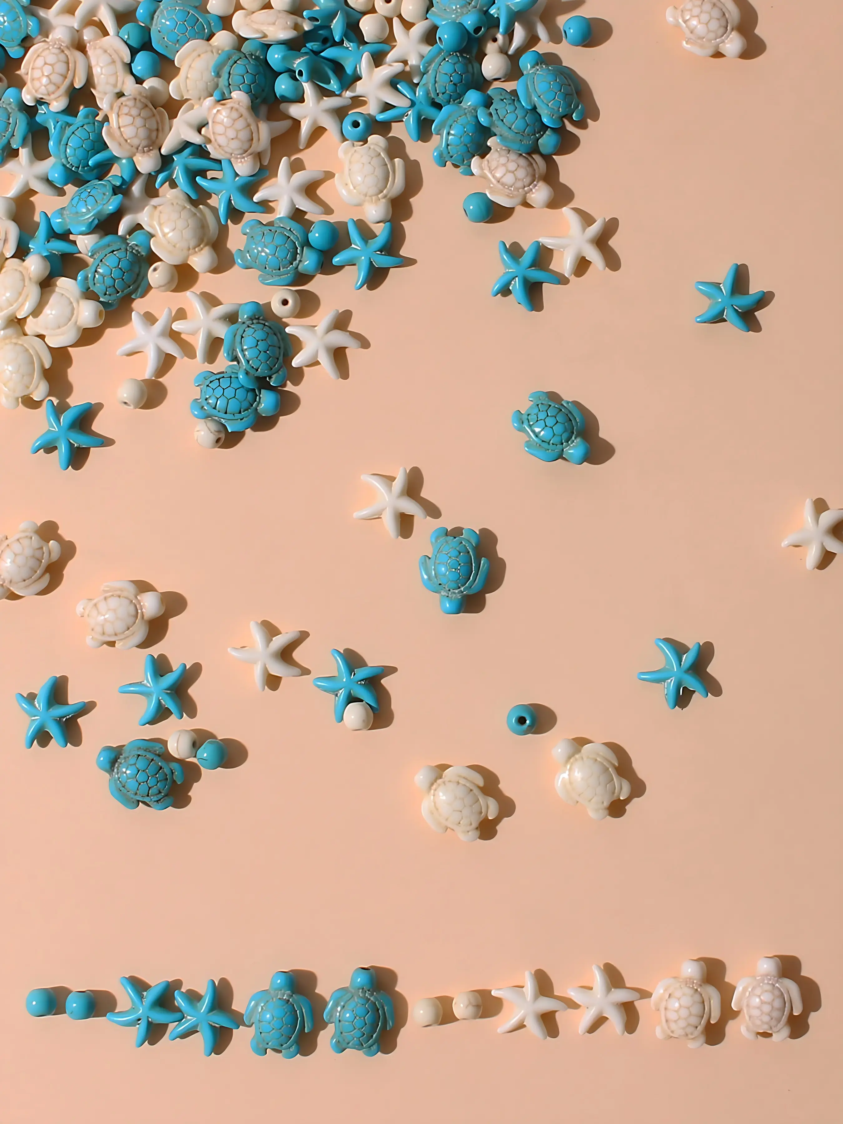 100pcs Ocean Dream Style Synthetic Turquoise Turtle Starfish Pendants Beads Set, Beaded Set, Bead Assortment, DIY Jewelry Making, DIY Bracelet Necklace Making Supplies, Marine Life Charms