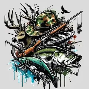 Waterproof Hunting and Fishing Sticker, Durable Outdoor Vinyl Sticker Suitable Motorcycles, Laptops, Bottles, Car Bumpers- Scratch, Resistant Deer and Gear Design