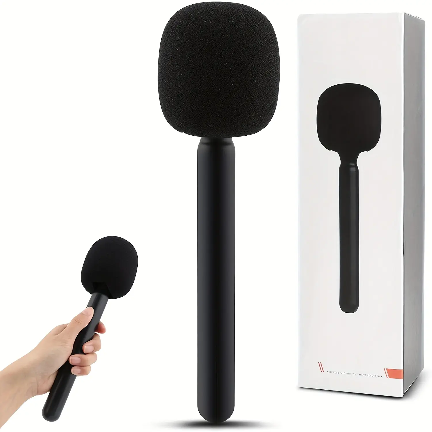 Universal Handheld Microphone Holder with Sponge Cover & Handheld Stick + 1 Sponge Cover, Lightweight Protection Audio Accessory for Wireless Collar Microphones, Ideal for Photography, Interviews, Box-Included
